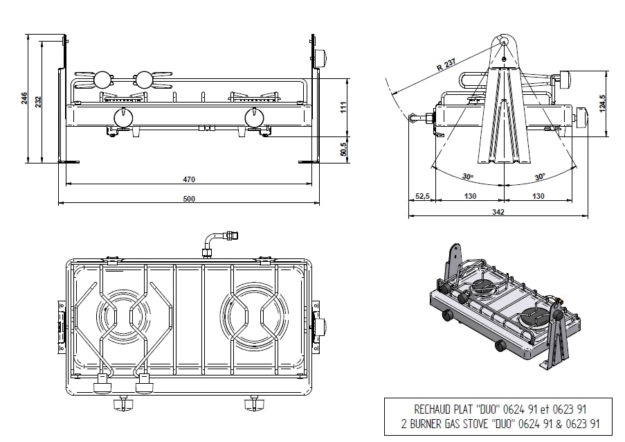 Eno 46238 2 Burner Gimballed LPG Stove Top
